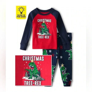 Baby Glow-in-the-Dark Tree Rex Christmas Cotton PJs, Size 9/12 Mos